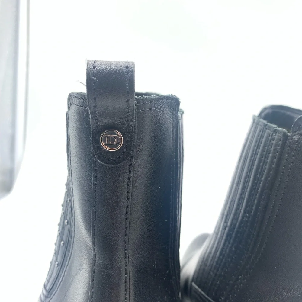 Dune Elegant Black‎ Leather Ankle Boots with Stud Accents Block Heel size 40 UK